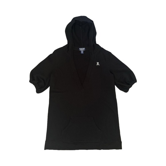 Polo Jeans Co Ralph Lauren Black Hoodie Tunic Dress Cover Up V-Neck Sz XL Cotton - Picture 1 of 8